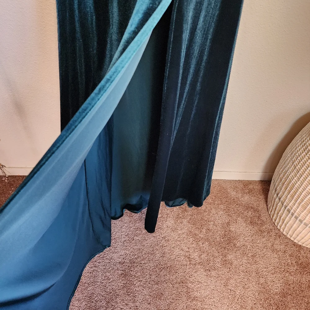 After Six One-Shoulder Spaghetti Strap Velvet Maxi Dress In Everg…